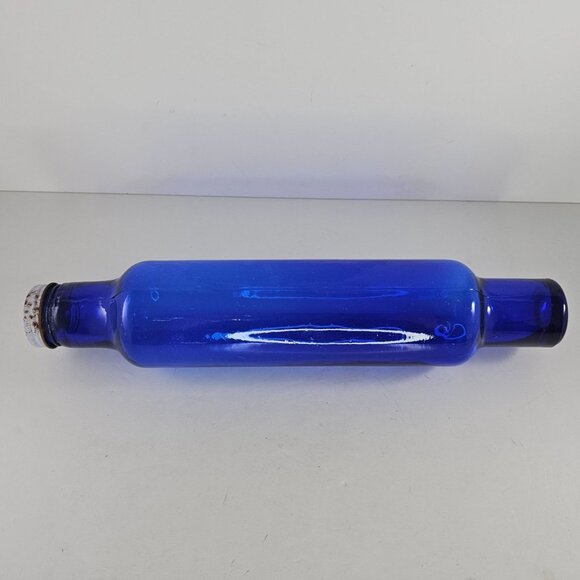 Vintage Cobalt Blue Art Glass Rolling Pin With Screw On Cap Hollow - Picture 2 of 7